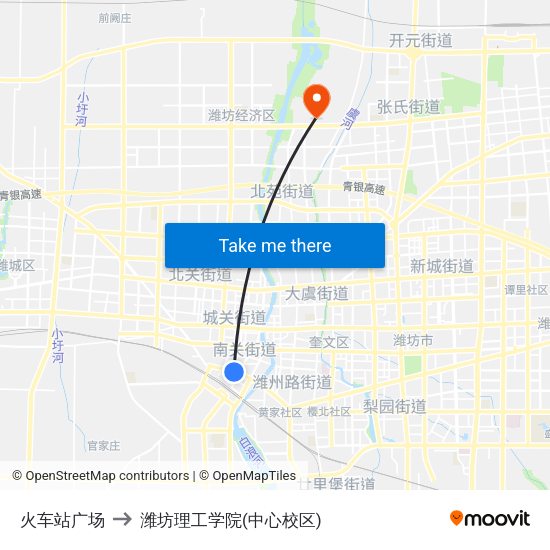 火车站广场 to 潍坊理工学院(中心校区) map