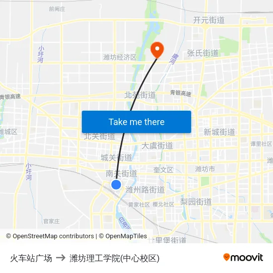 火车站广场 to 潍坊理工学院(中心校区) map