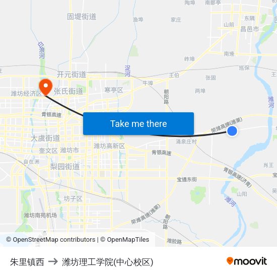 朱里镇西 to 潍坊理工学院(中心校区) map