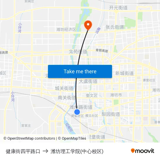 健康街四平路口 to 潍坊理工学院(中心校区) map