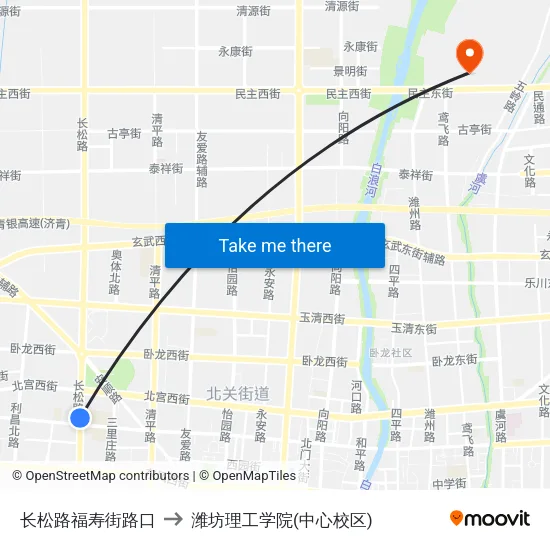 长松路福寿街路口 to 潍坊理工学院(中心校区) map