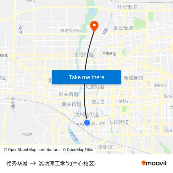 领秀华城 to 潍坊理工学院(中心校区) map