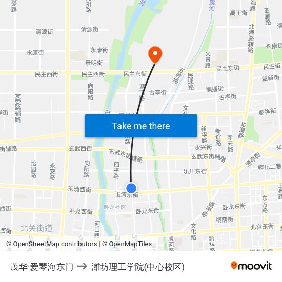 茂华·爱琴海东门 to 潍坊理工学院(中心校区) map