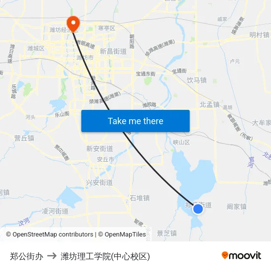 郑公街办 to 潍坊理工学院(中心校区) map