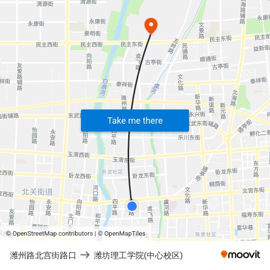 潍州路北宫街路口 to 潍坊理工学院(中心校区) map