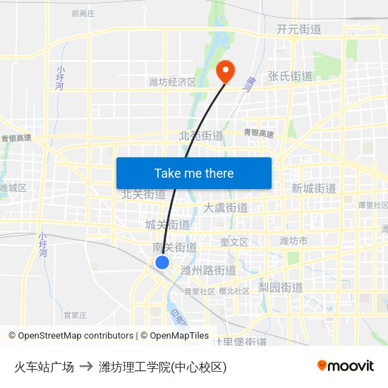 火车站广场 to 潍坊理工学院(中心校区) map