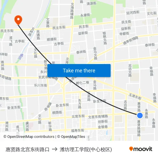 惠贤路北宫东街路口 to 潍坊理工学院(中心校区) map