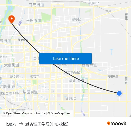 北赵村 to 潍坊理工学院(中心校区) map