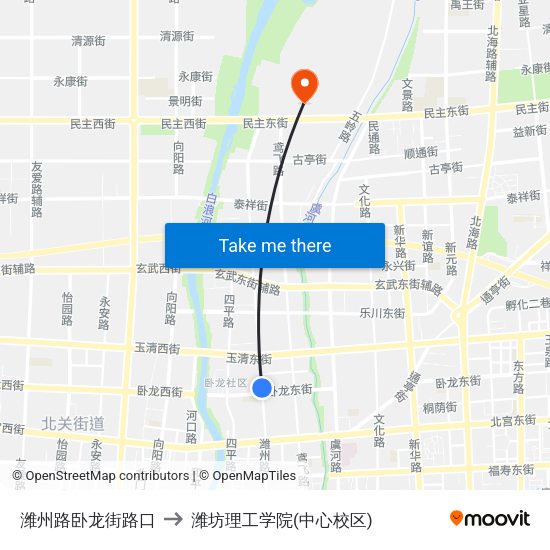 潍州路卧龙街路口 to 潍坊理工学院(中心校区) map