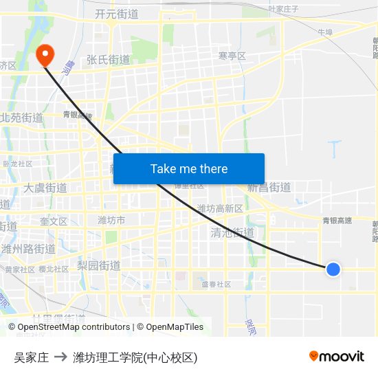 吴家庄 to 潍坊理工学院(中心校区) map