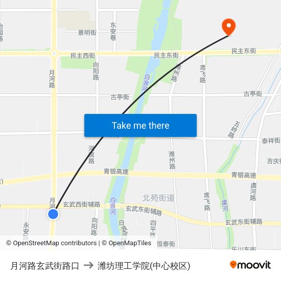 月河路玄武街路口 to 潍坊理工学院(中心校区) map