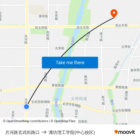 月河路玄武街路口 to 潍坊理工学院(中心校区) map