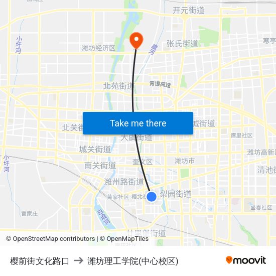 樱前街文化路口 to 潍坊理工学院(中心校区) map