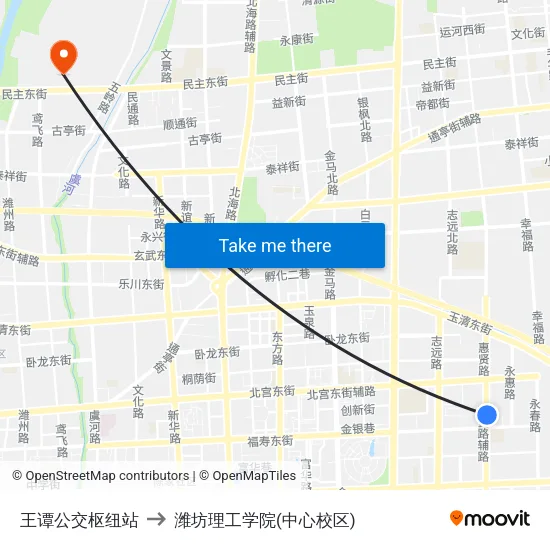 王谭公交枢纽站 to 潍坊理工学院(中心校区) map