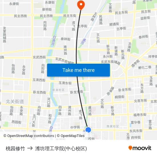 桃园修竹 to 潍坊理工学院(中心校区) map