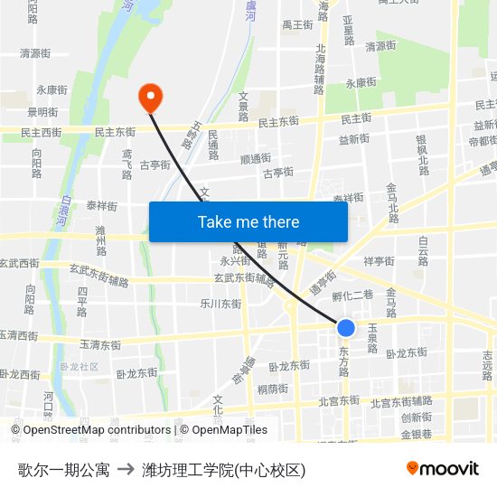 歌尔一期公寓 to 潍坊理工学院(中心校区) map