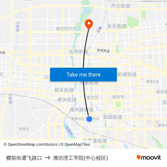 樱前街鸢飞路口 to 潍坊理工学院(中心校区) map