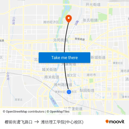 樱前街鸢飞路口 to 潍坊理工学院(中心校区) map