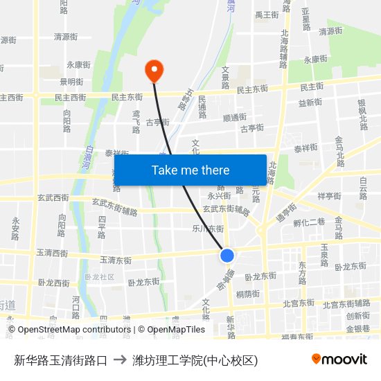 新华路玉清街路口 to 潍坊理工学院(中心校区) map
