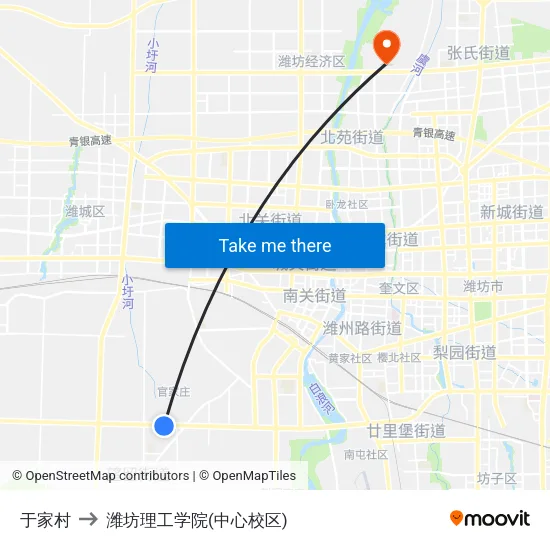 于家村 to 潍坊理工学院(中心校区) map