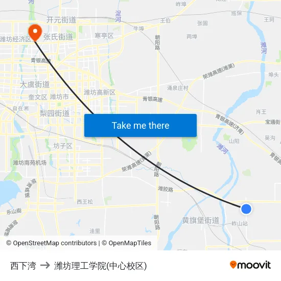 西下湾 to 潍坊理工学院(中心校区) map