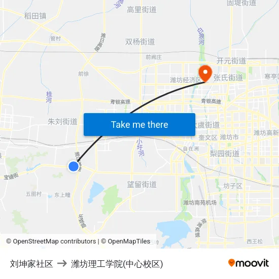 刘坤家社区 to 潍坊理工学院(中心校区) map