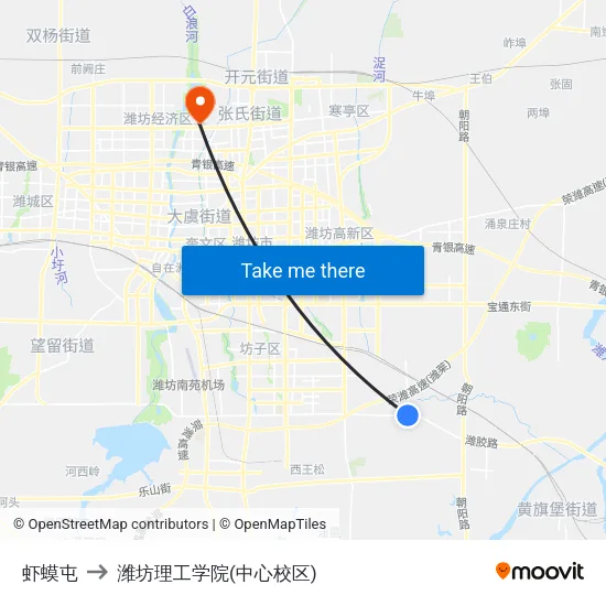 虾蟆屯 to 潍坊理工学院(中心校区) map