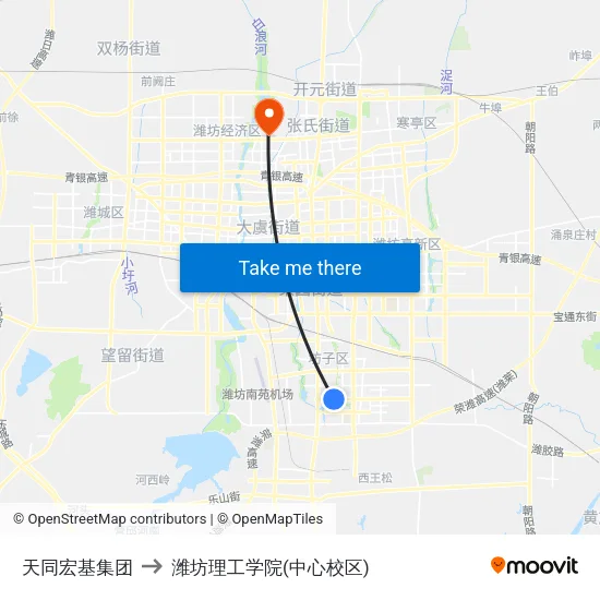 天同宏基集团 to 潍坊理工学院(中心校区) map