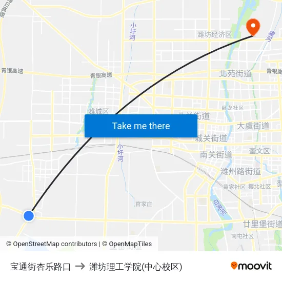 宝通街杏乐路口 to 潍坊理工学院(中心校区) map