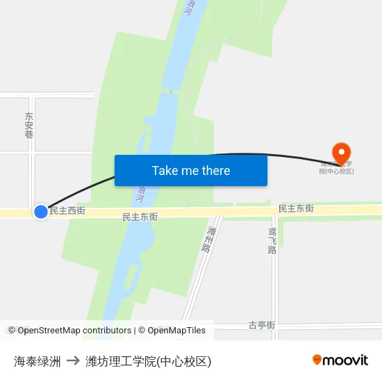海泰绿洲 to 潍坊理工学院(中心校区) map