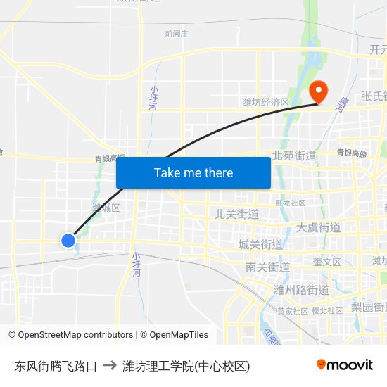 东风街腾飞路口 to 潍坊理工学院(中心校区) map