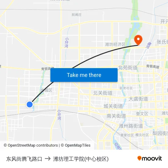 东风街腾飞路口 to 潍坊理工学院(中心校区) map