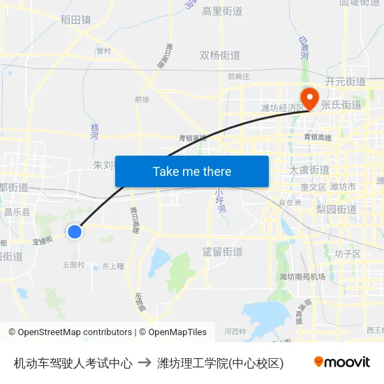 机动车驾驶人考试中心 to 潍坊理工学院(中心校区) map