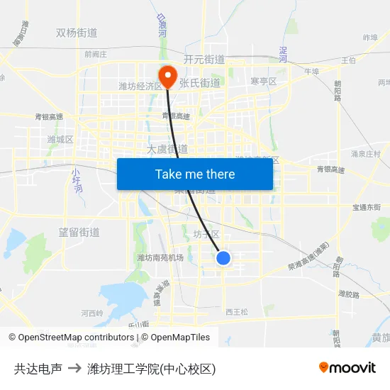 共达电声 to 潍坊理工学院(中心校区) map