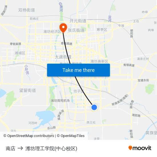 南店 to 潍坊理工学院(中心校区) map