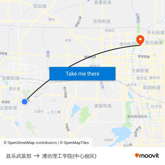 昌乐武装部 to 潍坊理工学院(中心校区) map