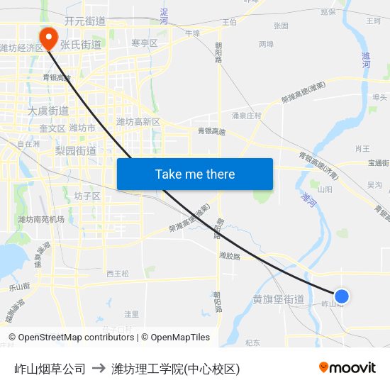 岞山烟草公司 to 潍坊理工学院(中心校区) map