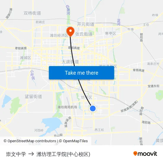 崇文中学 to 潍坊理工学院(中心校区) map