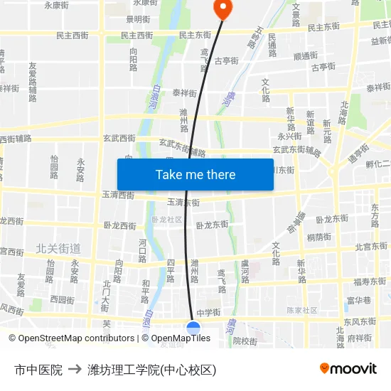 市中医院 to 潍坊理工学院(中心校区) map