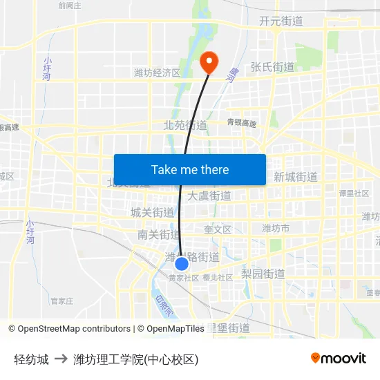 轻纺城 to 潍坊理工学院(中心校区) map