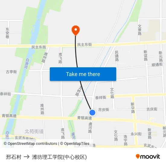 邢石村 to 潍坊理工学院(中心校区) map