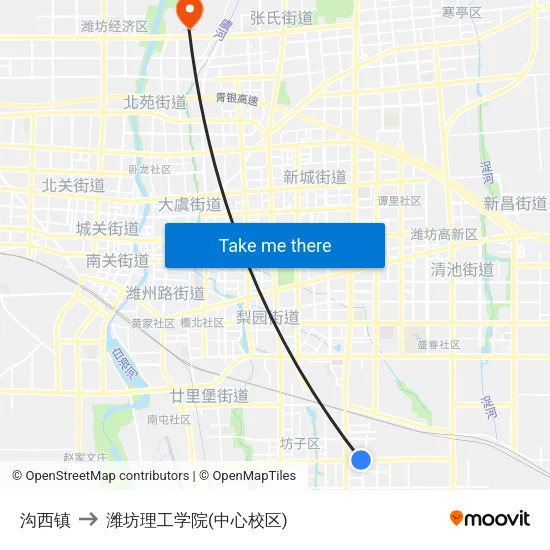 沟西镇 to 潍坊理工学院(中心校区) map