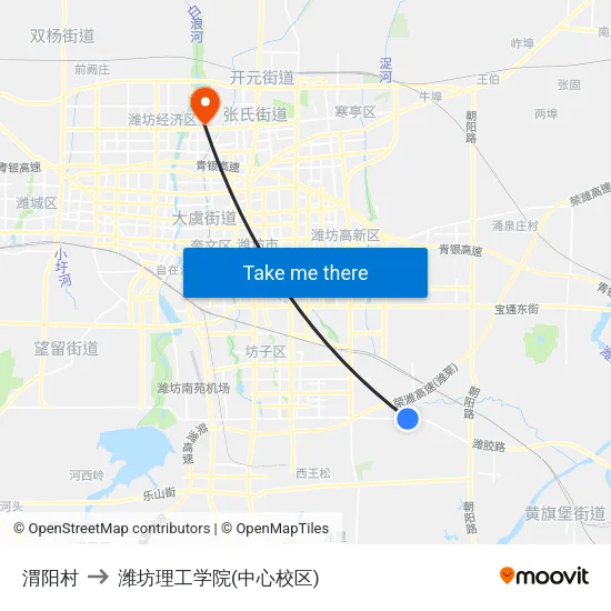 渭阳村 to 潍坊理工学院(中心校区) map