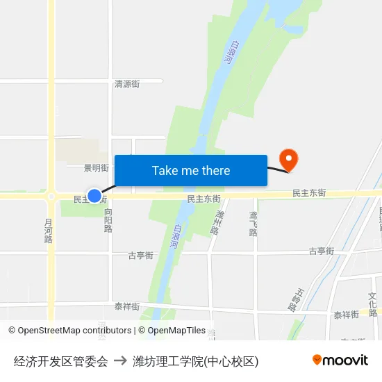 经济开发区管委会 to 潍坊理工学院(中心校区) map