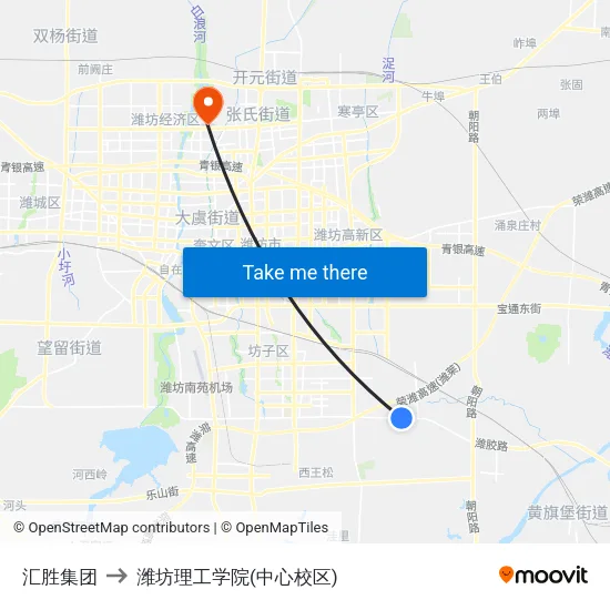 汇胜集团 to 潍坊理工学院(中心校区) map