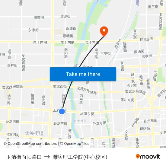 玉清街向阳路口 to 潍坊理工学院(中心校区) map