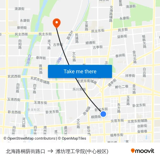北海路桐荫街路口 to 潍坊理工学院(中心校区) map