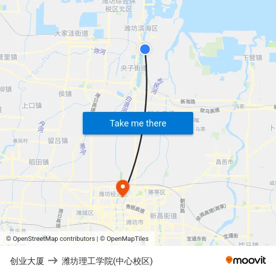 创业大厦 to 潍坊理工学院(中心校区) map