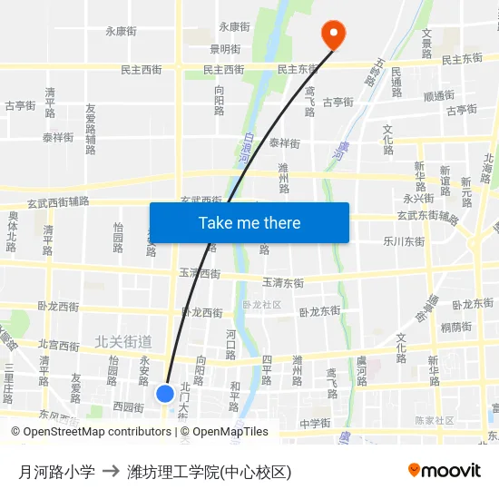 月河路小学 to 潍坊理工学院(中心校区) map
