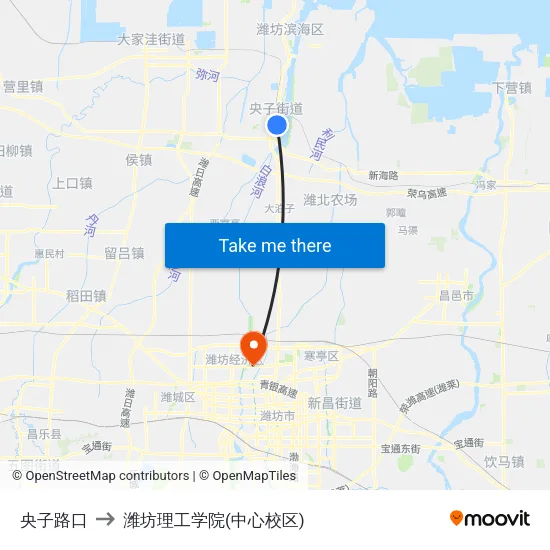 央子路口 to 潍坊理工学院(中心校区) map